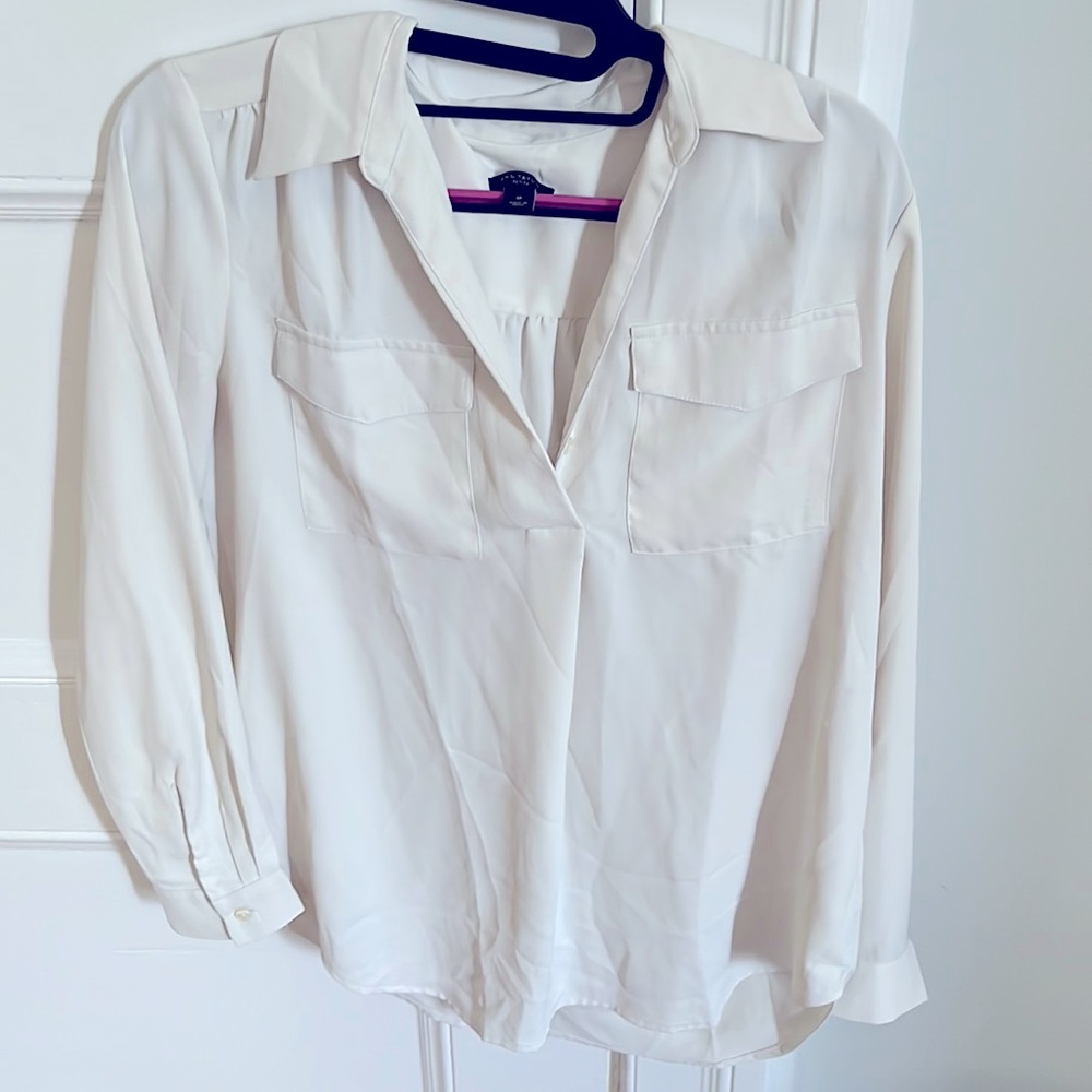 Ann Taylor off-white cream collared blouse long sleeve small petite